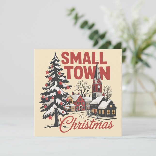 Small Town Christmas Country Farmer Family Retro  Holiday Card (Standing Front)
