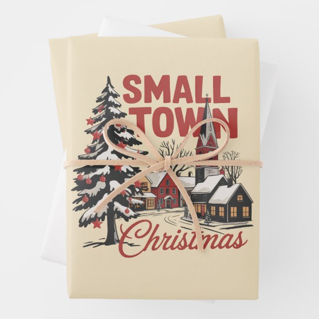 Small Town Christmas Country Farmer Family Retro  Wrapping Paper Sheets (In situ)