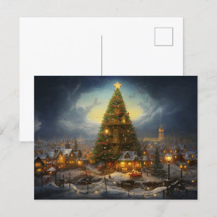 small town Christmas miracle with big tree Postcard