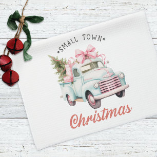 Small Town Christmas Pink Truck Christmas  Kitchen Towel