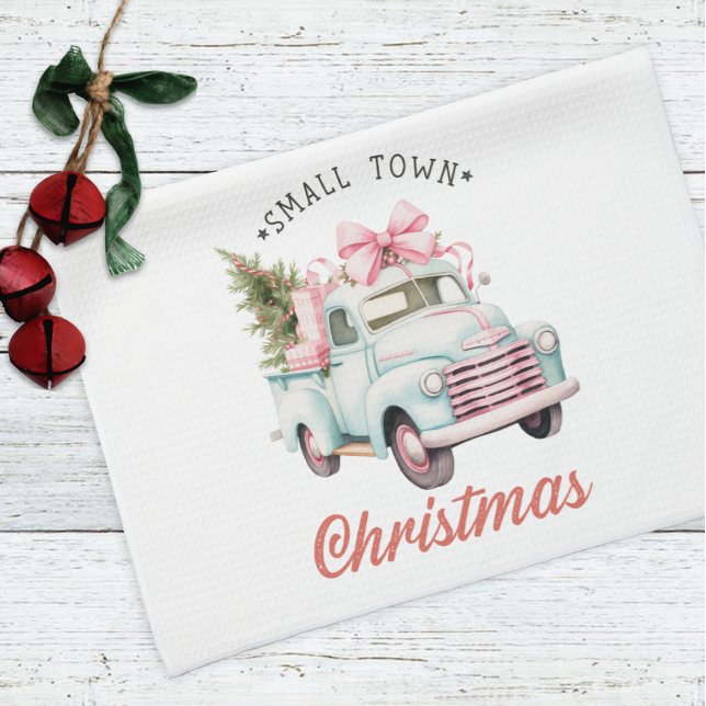 Small Town Christmas Pink Truck Christmas  Kitchen Towel (Creator Uploaded)