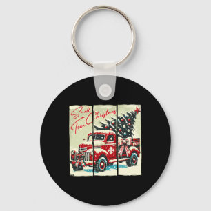 Small Town Christmas Red Truck Christmas Tree Vint Keychain