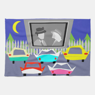 Small Town Drive-In Movie Kitchen Towel