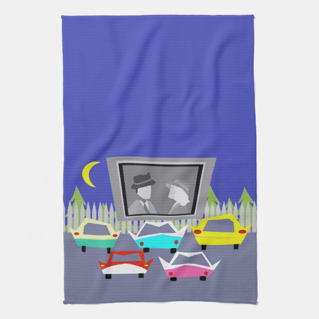 Small Town Drive-In Movie Kitchen Towel (Vertical)