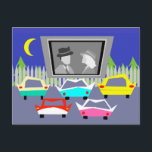 Small Town Drive-In Movie Postcard<br><div class="desc">Pass the popcorn! This Small Town Drive-In Movie Postcard will transport you to a simpler time, when gas was cheap, rock and roll was young, and the movie stars of Hollywood's Golden Age shined brighter than the night sky. The design features the rear view of five, virtually indestructible, retro cars...</div>