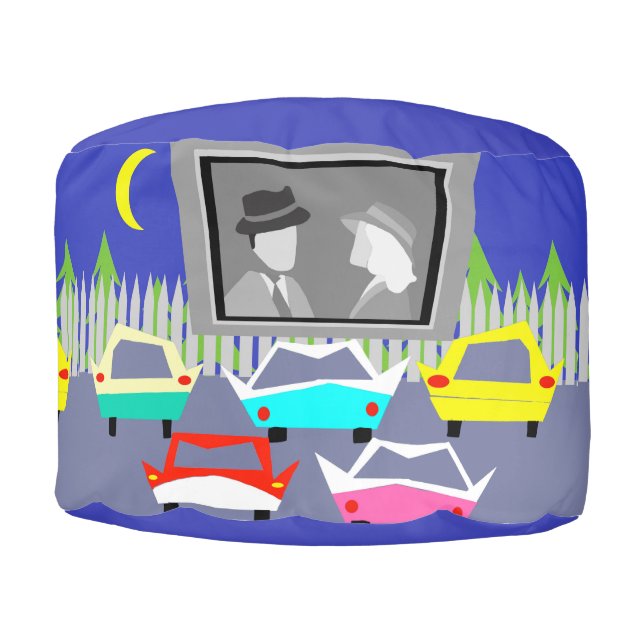 Small Town Drive-In Movie Round Pouf (Front)