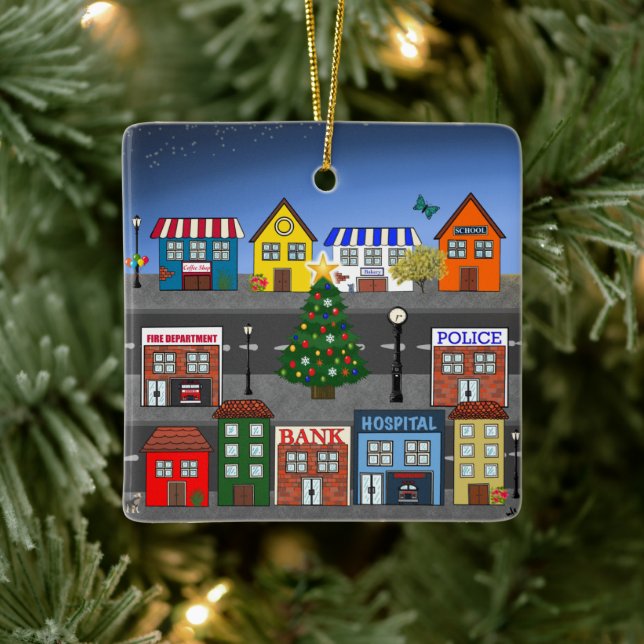 Small Town Neighborhood Ceramic Ornament (Tree)