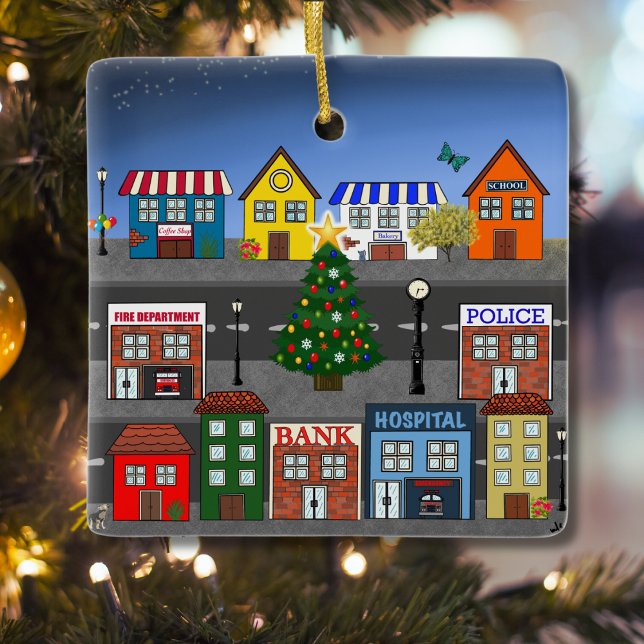 Small Town Neighborhood Ceramic Ornament (Creator Uploaded)