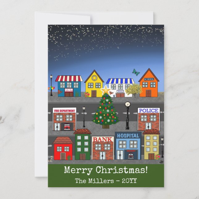 Small Town Neighborhood | Merry Christmas Holiday Card (Front)