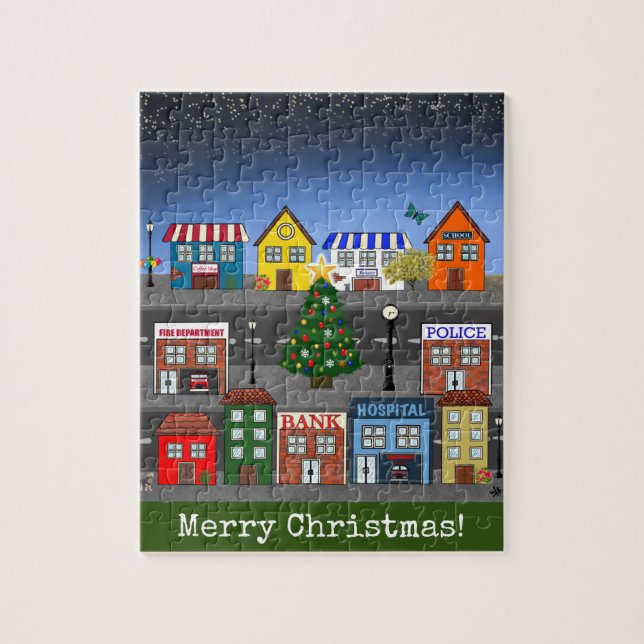 Small Town Neighborhood | Merry Christmas Jigsaw Puzzle (Vertical)
