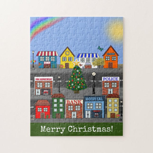 Small Town Neighborhood | Merry Christmas Jigsaw Puzzle (Vertical)