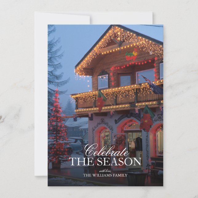 Small Town Store Decorated in Christmas Lights Invitation (Front)