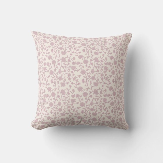 Small Trailing Block Print Floral - Pink Throw Pillow (Front)