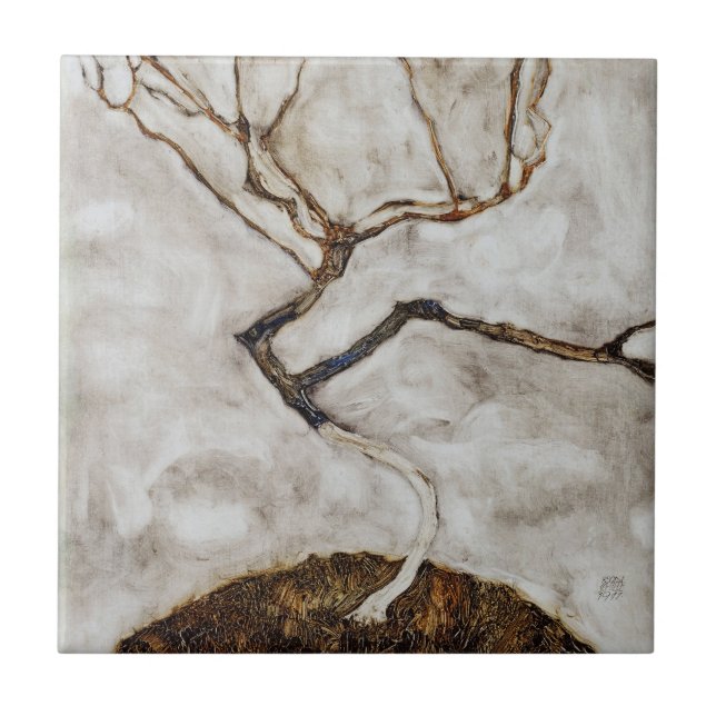 Small Tree In Late Autumn by Egon Schiele Ceramic Tile (Front)