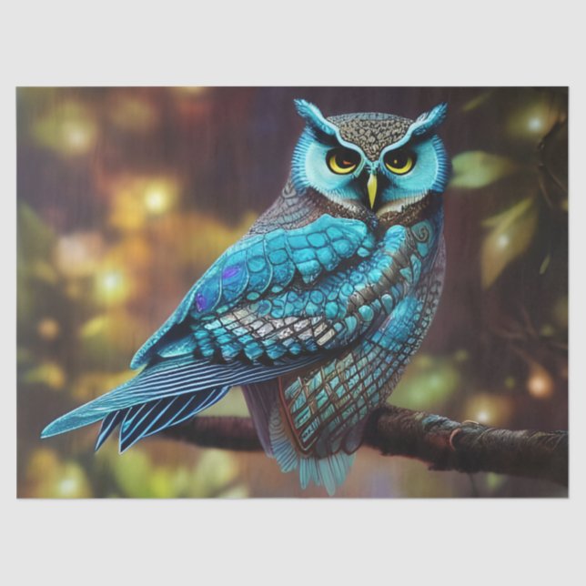 Small Turquoise owl Tissue Paper (Front)