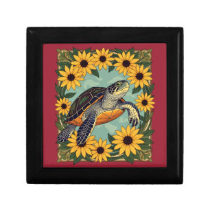 Small Turtle And Black-Eyed Daisy Flowers Gift Box