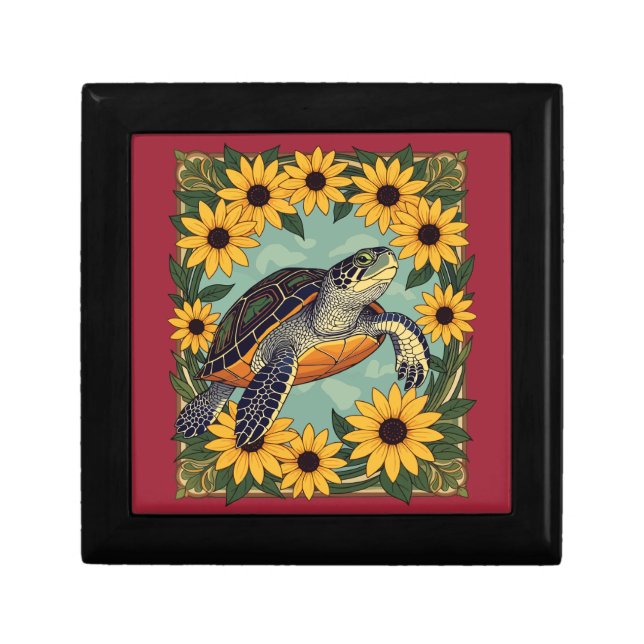 Small Turtle And Black-Eyed Daisy Flowers Gift Box (Front)