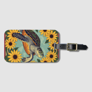 Small Turtle And Black-Eyed Daisy Flowers Luggage Tag