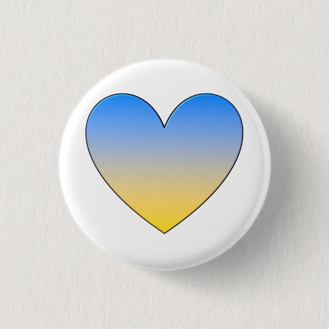 Small Ukrainian Flag Heart Motif Badge Button (Front)