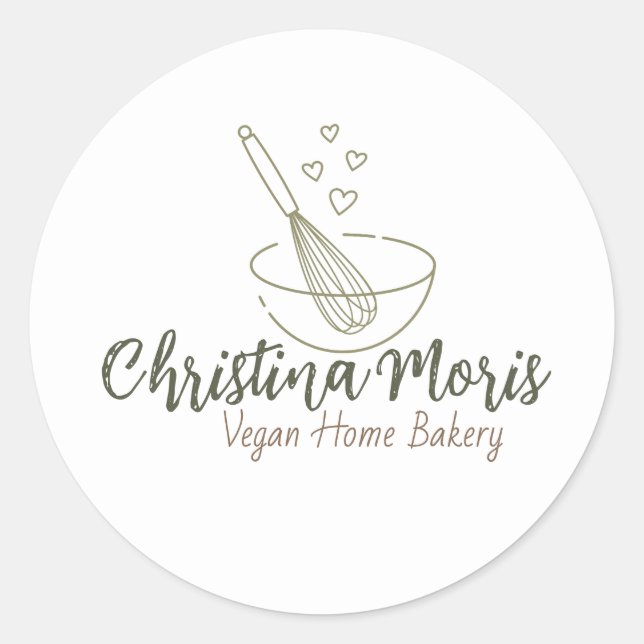 Small Vegan Home Bakery Logo Classic Round Sticker (Front)