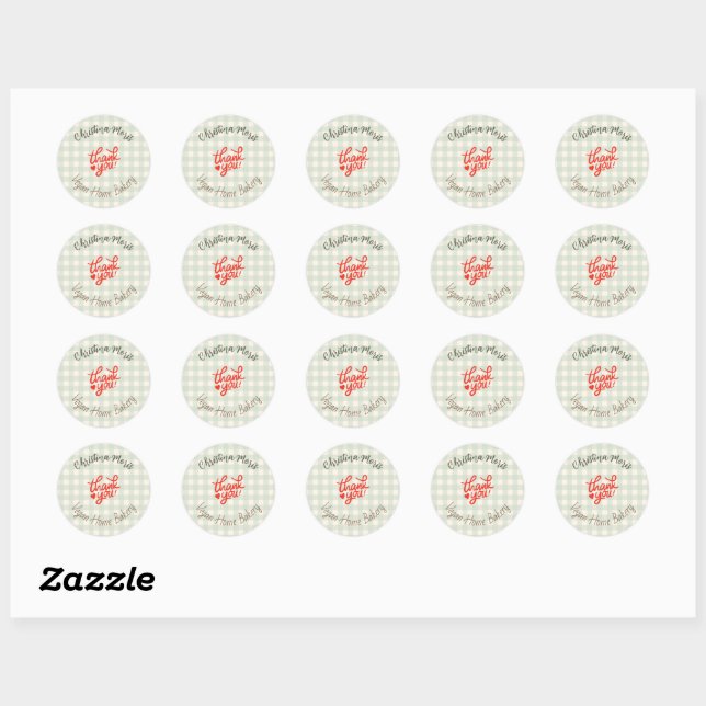 Small Vegan Home Bakery Thank You Pattern Classic Round Sticker (Sheet)