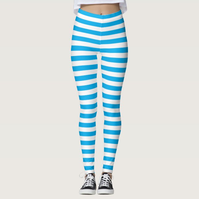 Small Vertical Blue Stripes Leggings (Front)
