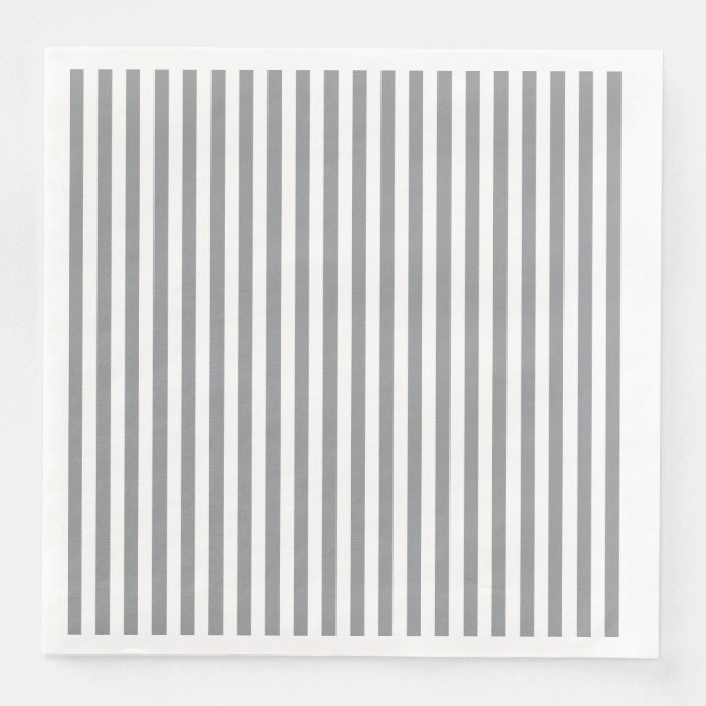 Small Vertical Grey Stripes Paper Dinner Napkins (Front)