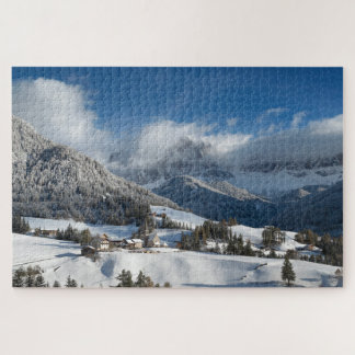 Small village with Dolomites mountains in the snow Jigsaw Puzzle