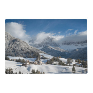 Small village with Dolomites mountains in the snow Placemat