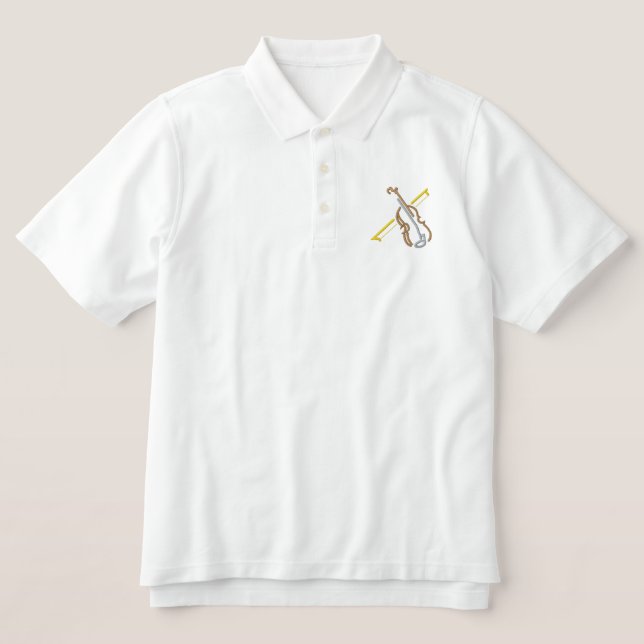 Small Violin Outline Embroidered Polo Shirt (Design Front)
