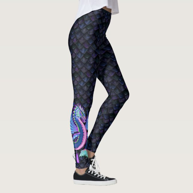 Small Water Dragon on Blue Dragon Scales Leggings (Right)