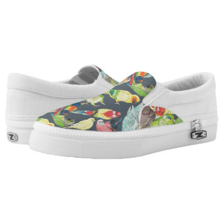 Small Watercolor Parrots Slip-On Sneakers