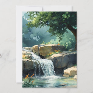 Small Waterfall In Watercolor Holiday Card