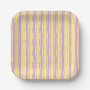 Small Wavy Pink and Yellow Stripes Paper Plates