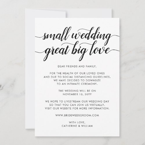 Small Wedding Great Big Love Downsize Change Plans Announcement