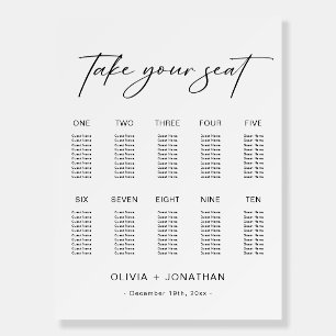 Small Wedding Seating Chart  10 Tables Foam Board