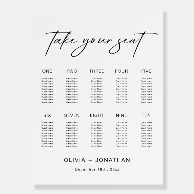 Small Wedding Seating Chart  10 Tables Foam Board (Front)