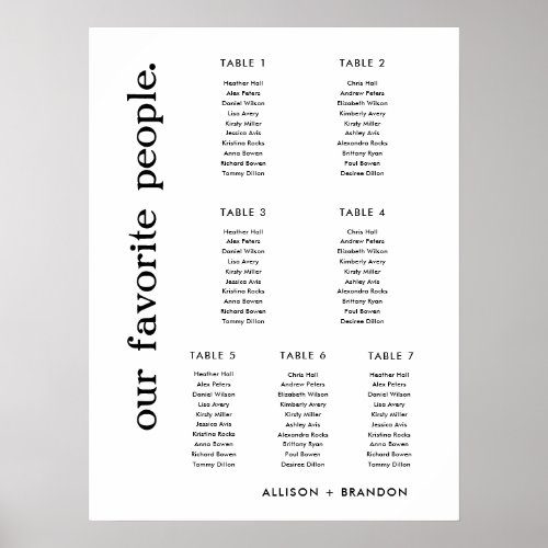Small Wedding Seating Chart Sign 7 Tables