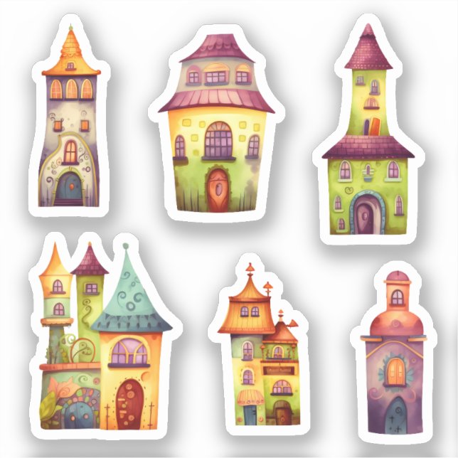 Small whimsical houses sticker (Front)