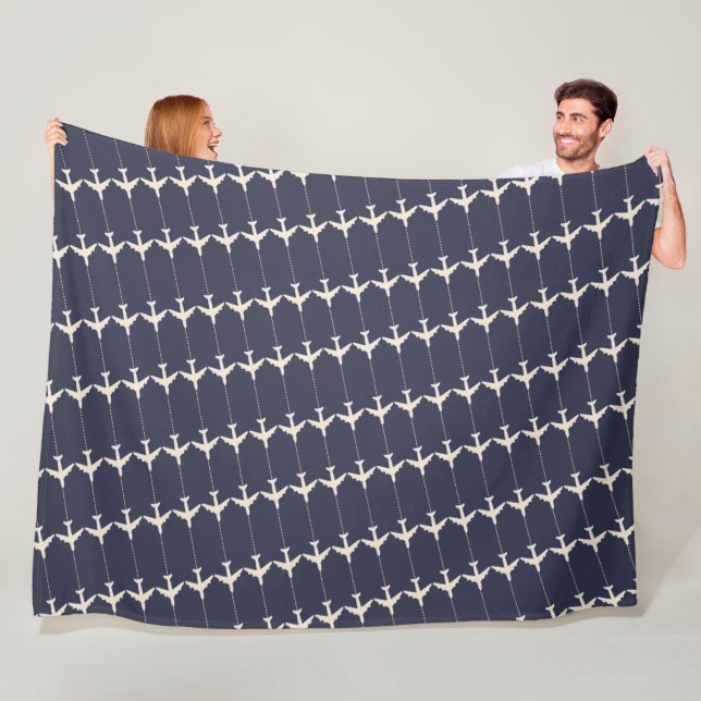 Small White Airplanes Pattern Allover Blue Fleece Blanket (In Situ)