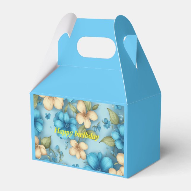 small white and blue floral birthday  favor boxes (Front Side)