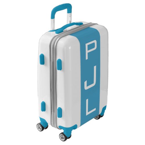 SMALL White  Blue Monogrammed Carry On Luggage