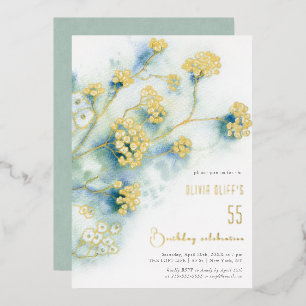 Small White Flowers Birthday Any Age Foil Invitation