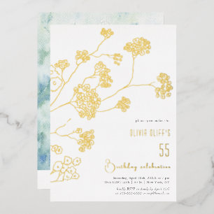 Small White Flowers Birthday Any Age Foil Invitation
