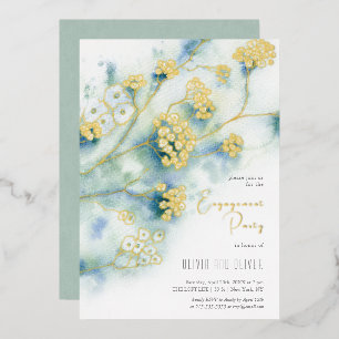 Small White Flowers Engagement Party Foil Invitation