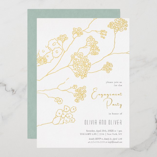 Small White Flowers Engagement Party Foil Invitation (Front/Back)