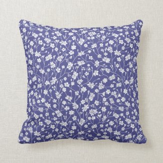 Small White Flowers Periwinkle Blue Pillow 16x16