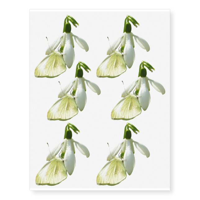 Small White on Snowdrop Temporary Tattoos (Front)