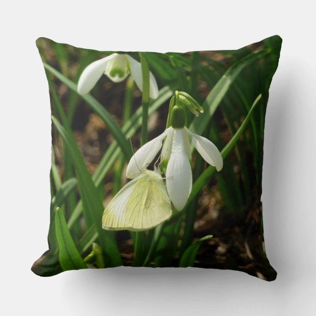 Small White on Snowdrop Throw Pillow (Front)