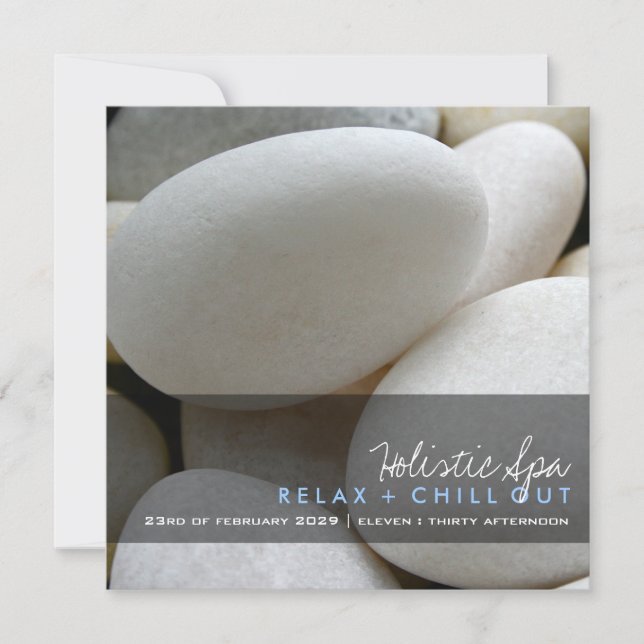 Small White Pebbles Photo Modern Spa Promotion Invitation (Front)